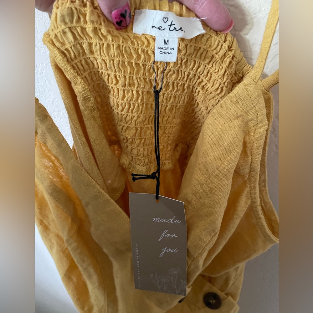 **NWT** size M Love Tree yellow linen blend button-down dress - Picture 5 of 7